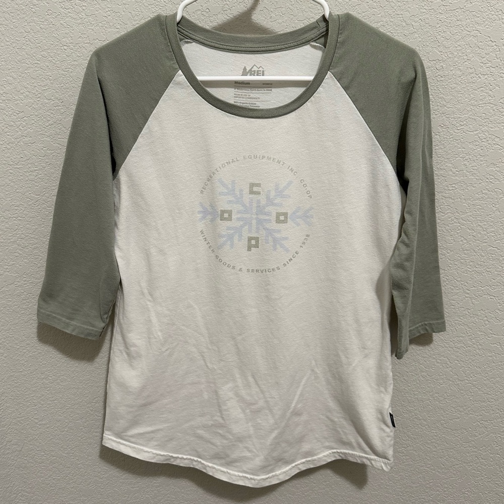 REI Women’s Green and White Raglan Sleeve Shirt